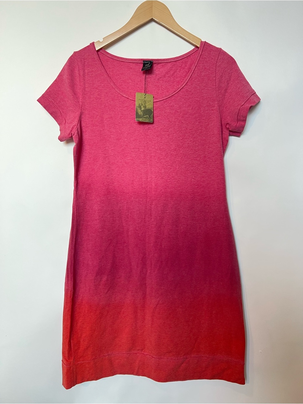 Peruvian Connection Sunset Color Blend Pima Cotton Pink Ombre T Shirt Dress M